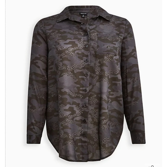 TORRID POCKET TUNIC SHIRT – BRUSHED RAYON CAMO BLACK SIZE 1 (14/16) - Picture 3 of 7